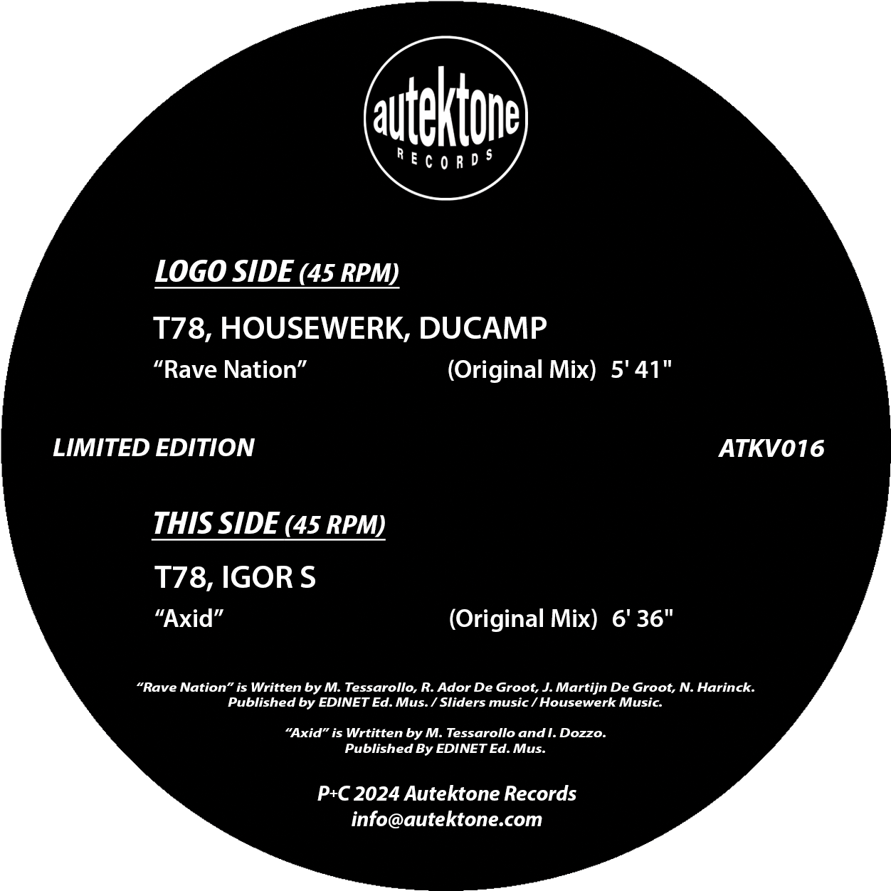 12" Exclusive Vinyl - T78, Housewerk, Ducamp "Rave Nation" / T78, Igor S "Axid"