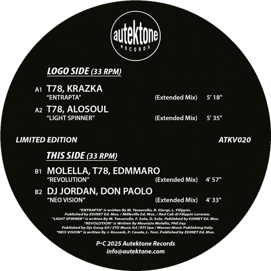 12" Exclusive Vinyl - T78, Krazka "Entrapta" / T78, Alosoul "Light Spinner" / Molella, T78, Edmmaro "Revolution" / Dj Jordan, Don Paolo "Neo Vision" (New)